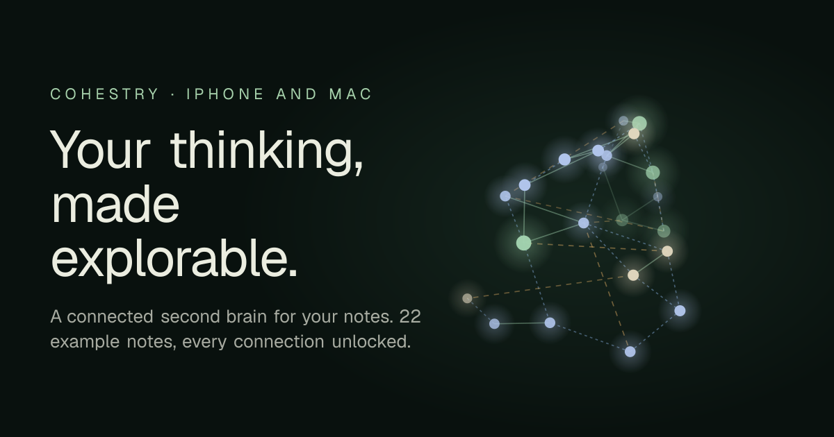 Cohestry auto connects your notes, visualizes them in a 3d graph and gives your agents context via M